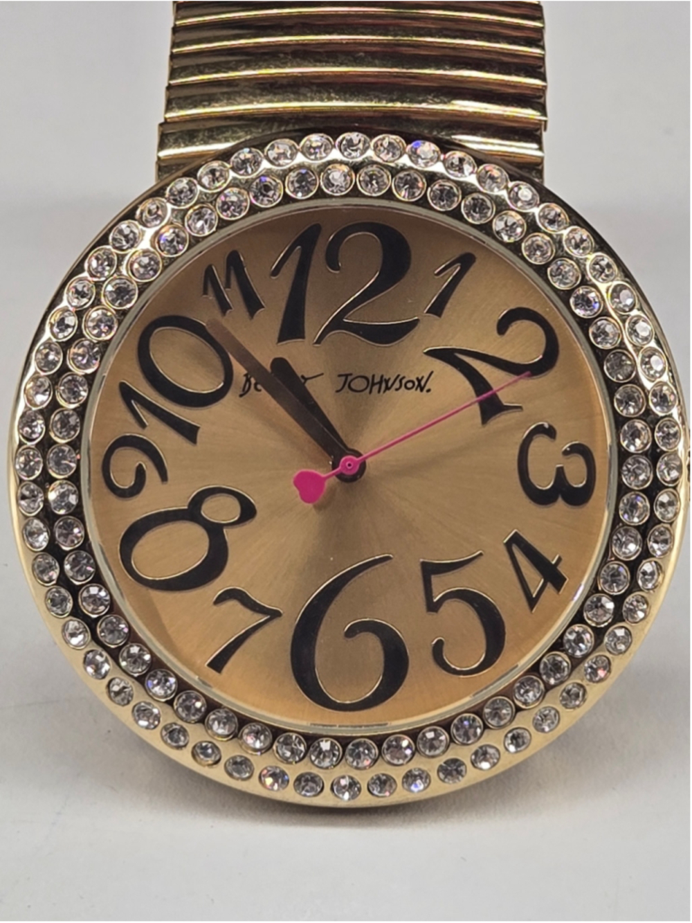 Betsey Johnson Watch Gold Tone Rhinestone Bezel Stretch Band Working Battery - Picture 7 of 9